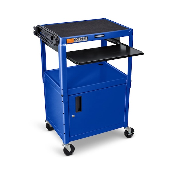 Luxor Adjustable-Height Steel AV Cart with Pullout Keyboard Tray and Cabinet AVJ42KBC-RB - main